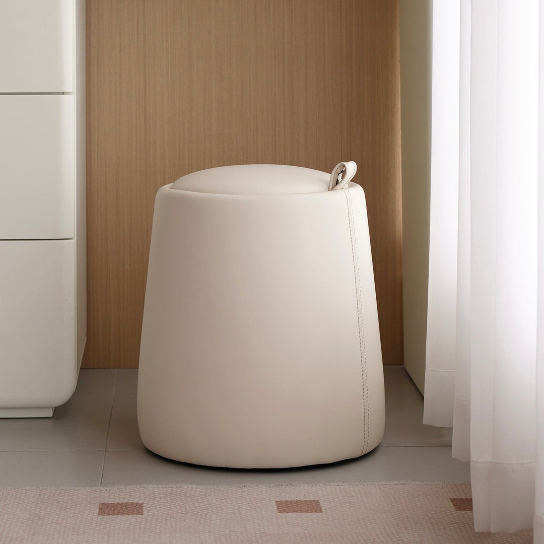Modern microfiber leather dressing stool pudding in close up details.