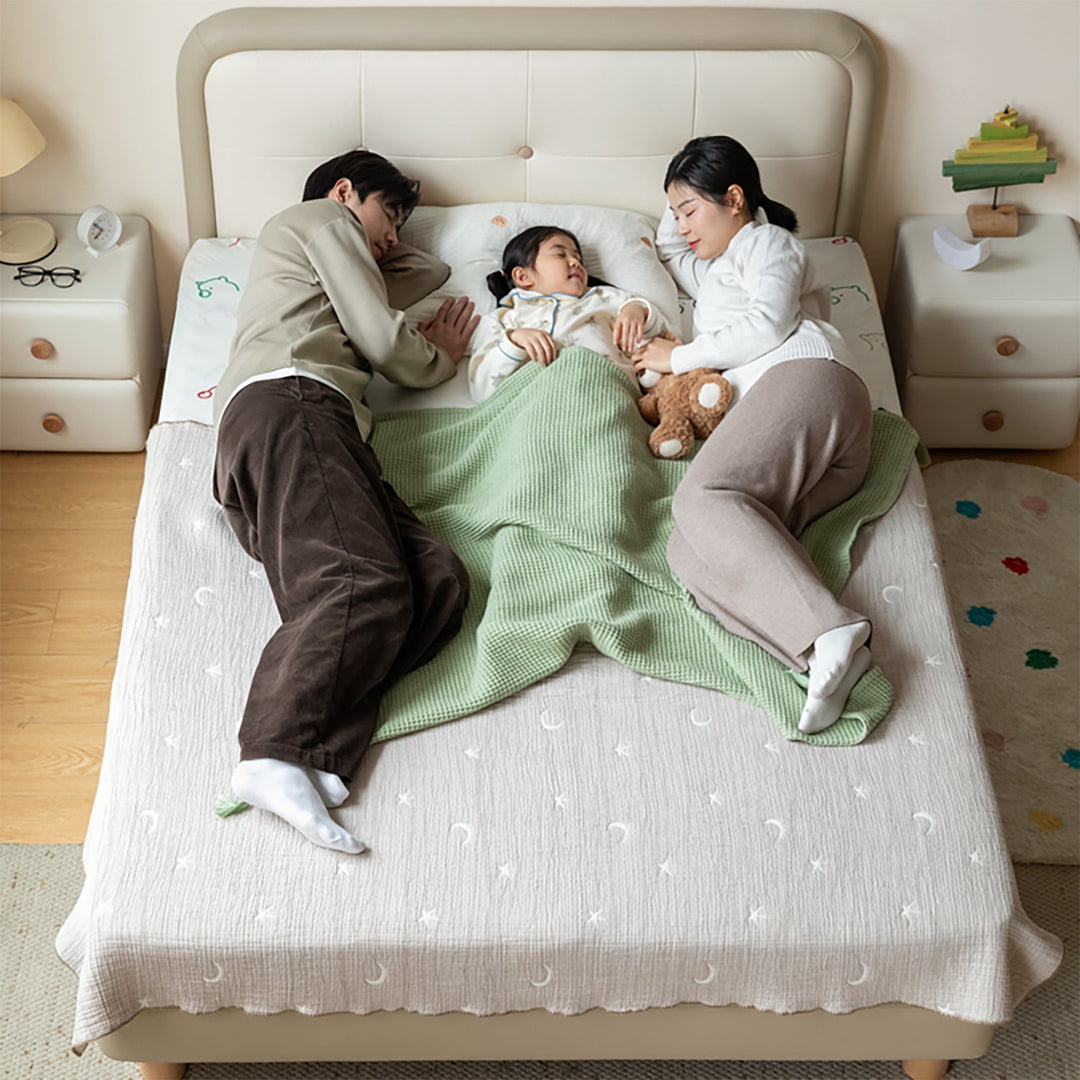 Modern microfiber leather kids bed cradle in real life style.