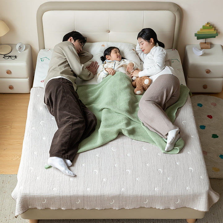 Modern microfiber leather kids bed cradle in real life style.