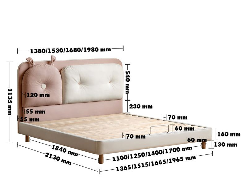 dimension detail diagram of Modern Microfiber Leather Kids Bed ELORA