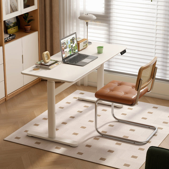 Modern rubber wood electric height adjustable study table oracle in details.