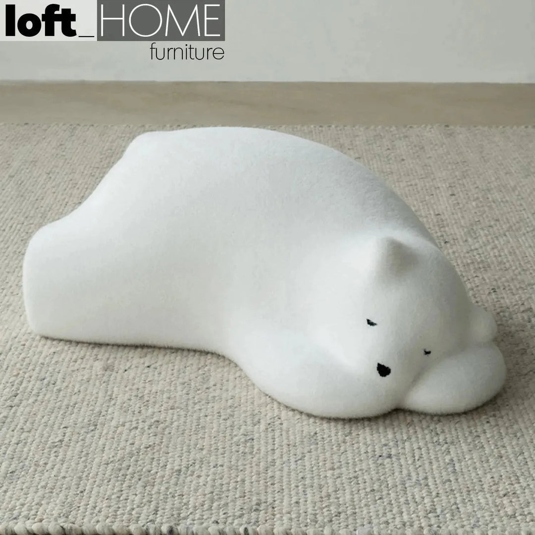 Contemporary Velvet Ottoman RESTING BEAR White