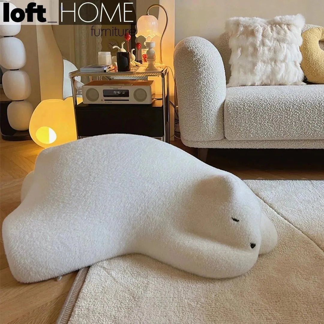 Contemporary Velvet Ottoman RESTING BEAR White