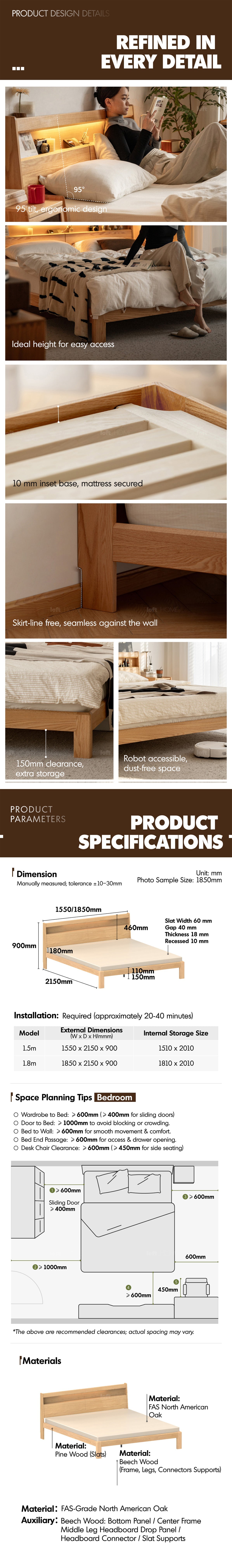 Scandinavian Oak Wood Bed ACCOMPANY LIGHT More Details and Instruction_10