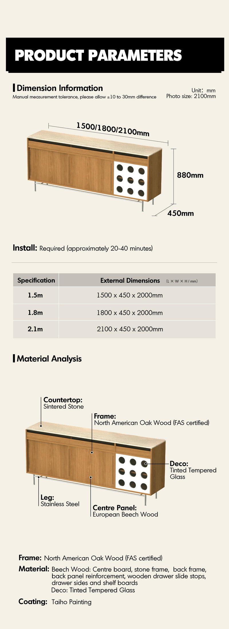more product details and feature of Scandinavian Oak Wood Sintered Stone Cabinet TIMELESS