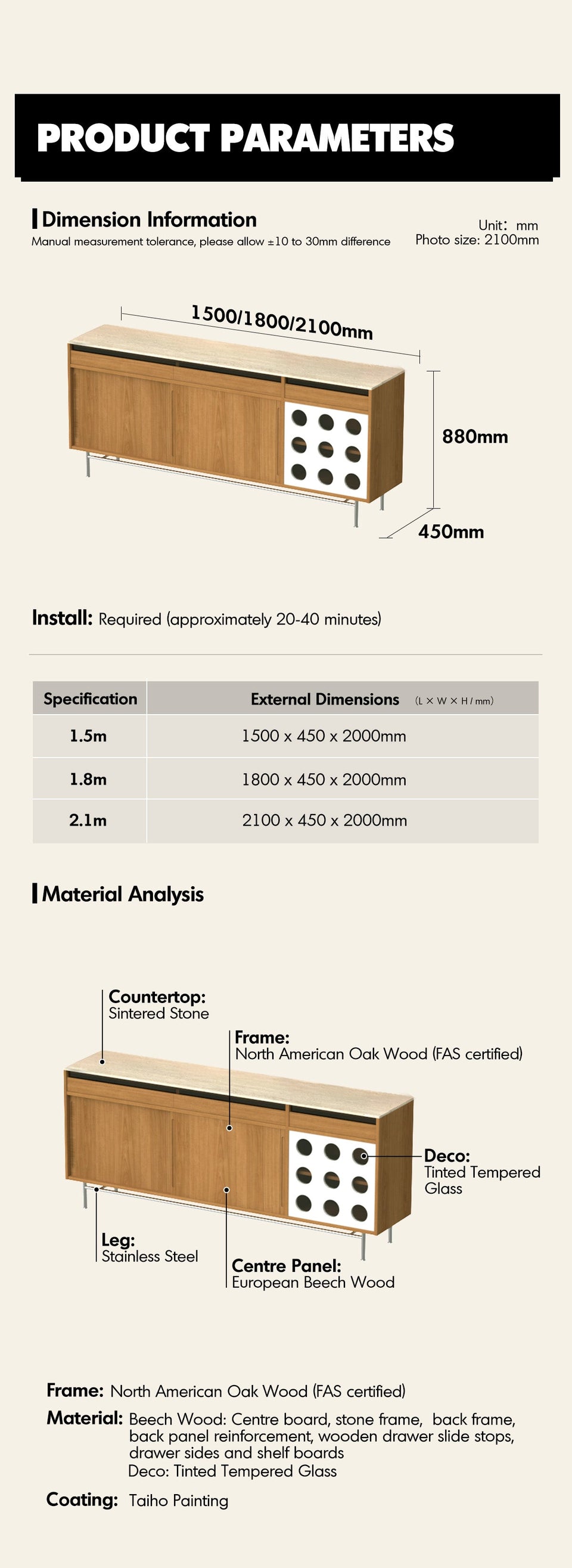 more product details and feature of Scandinavian Oak Wood Sintered Stone Cabinet TIMELESS