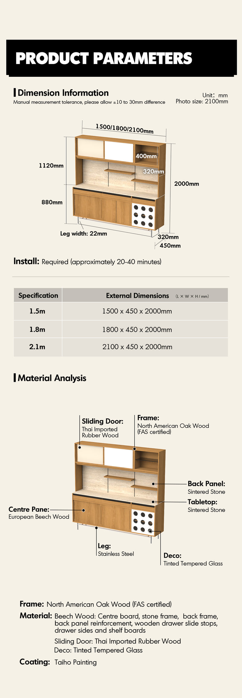 more product details and feature of Scandinavian Oak Wood Sintered Stone Storage Side Cabinet TIMELESS