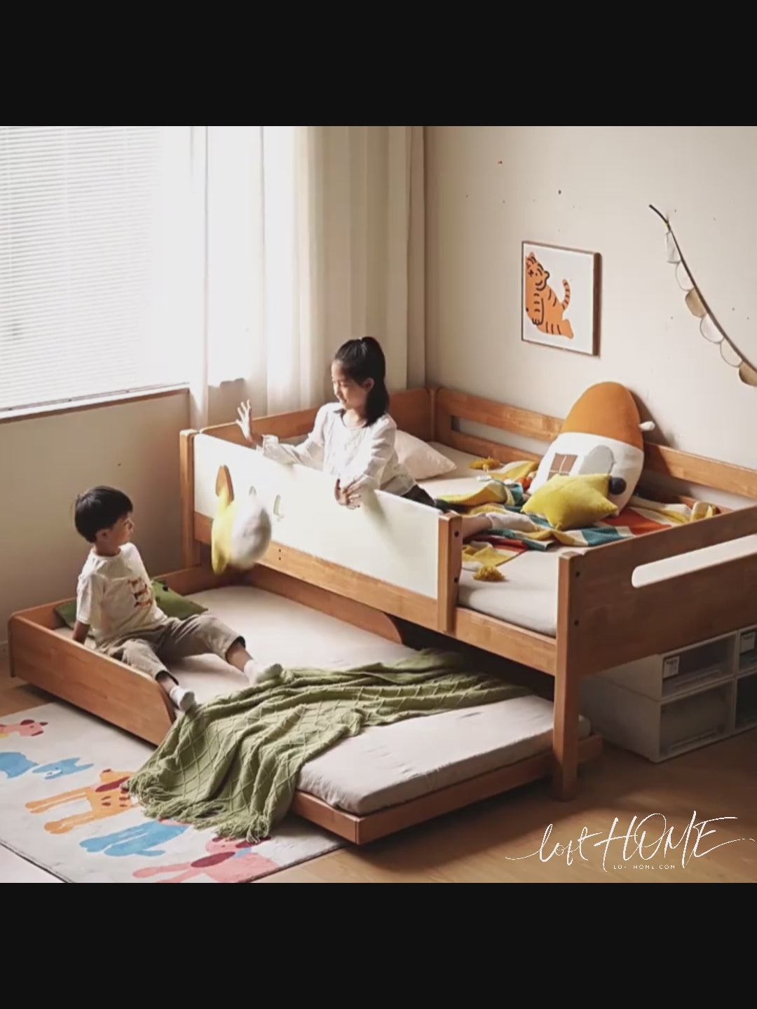 Scandinavian rubber wood kids bunk bed vireo color swatches.