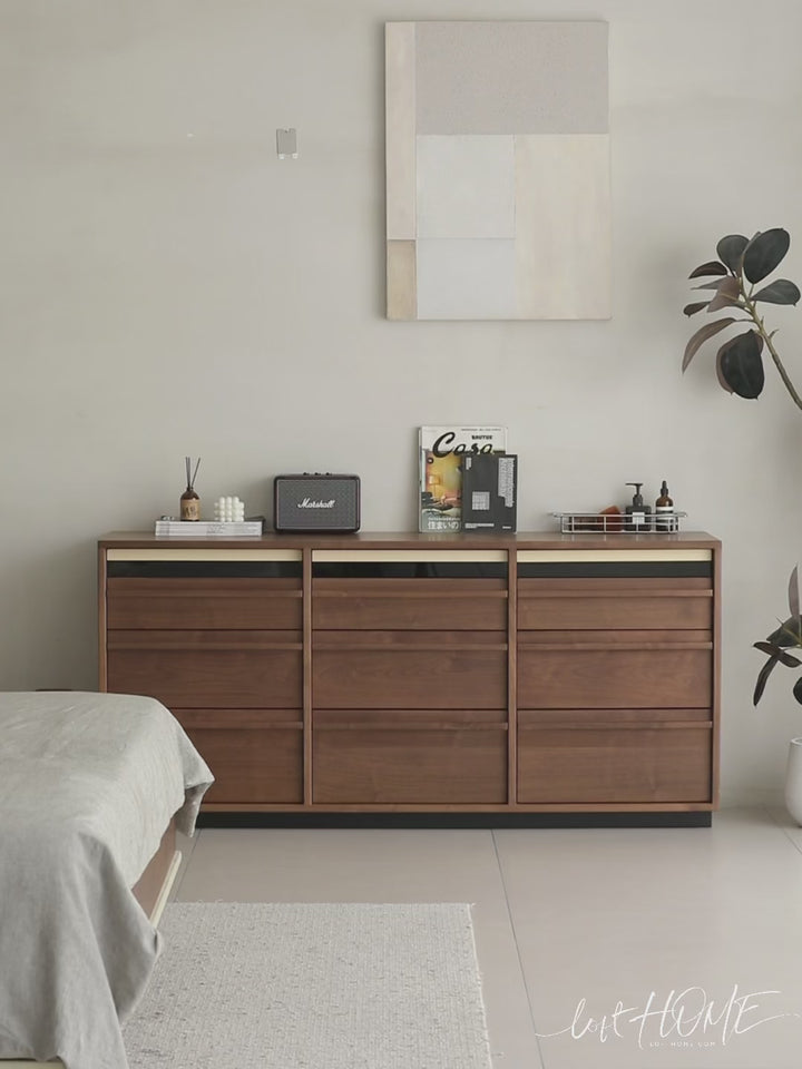 Japandi Walnut Wood Chest Of 9 Drawers AXIS