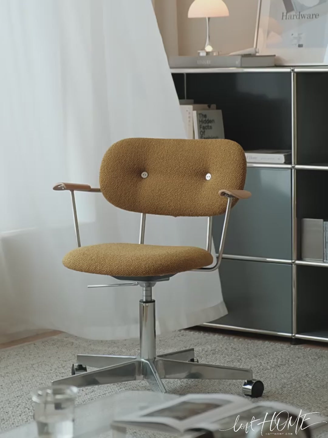 Minimalist boucle fabric study chair aodo color swatches.