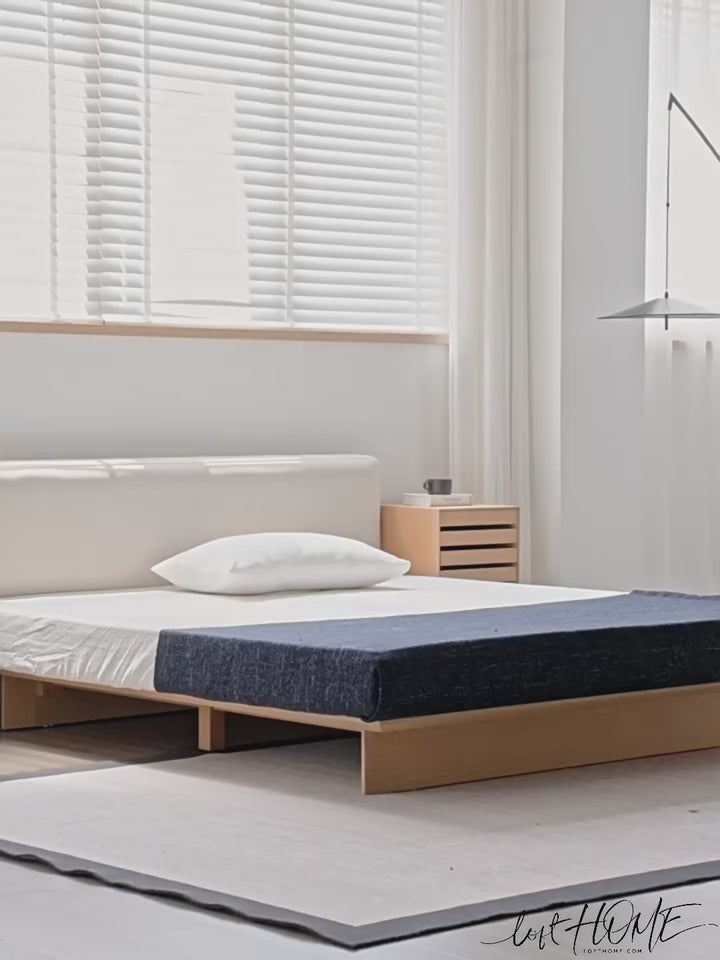 Minimalist Ash Wood Veneer Platform Floating Bed WINTER