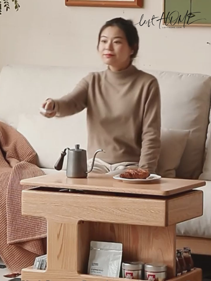 Scandinavian Oak Wood Height Adjustable Coffe Table LIFT