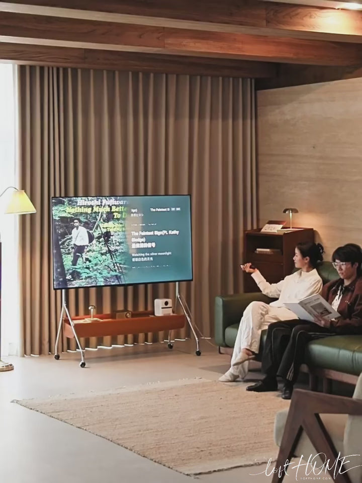 Japandi walnut wood tv hanger sereno in real life style.