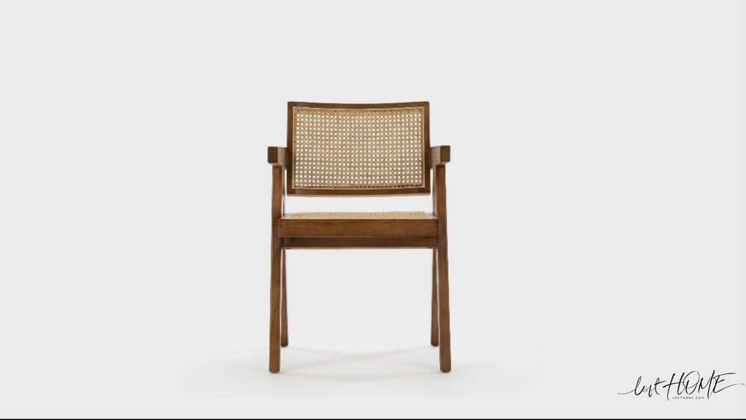 Scandinavian Rattan Armrest Dining Chair JEANNERET