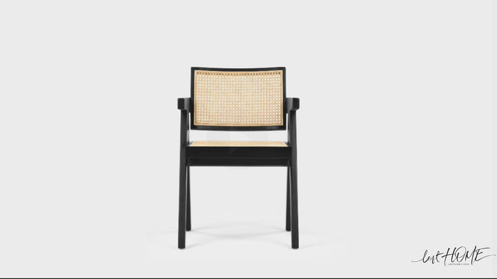 Scandinavian Rattan Armrest Dining Chair JEANNERET