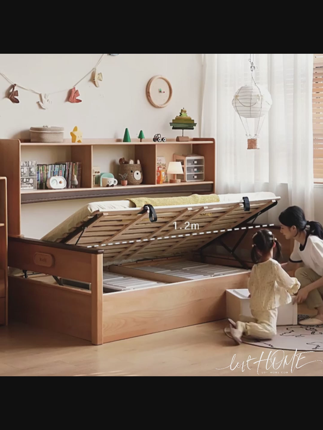 Scandinavian Beech Wood Kids Storage Bed VELTO