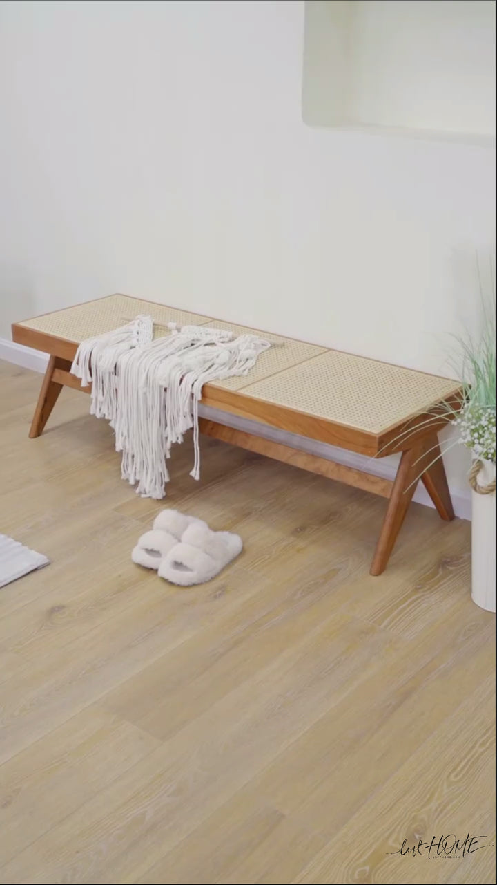 Scandinavian Rattan Dining Bench JEANNERET