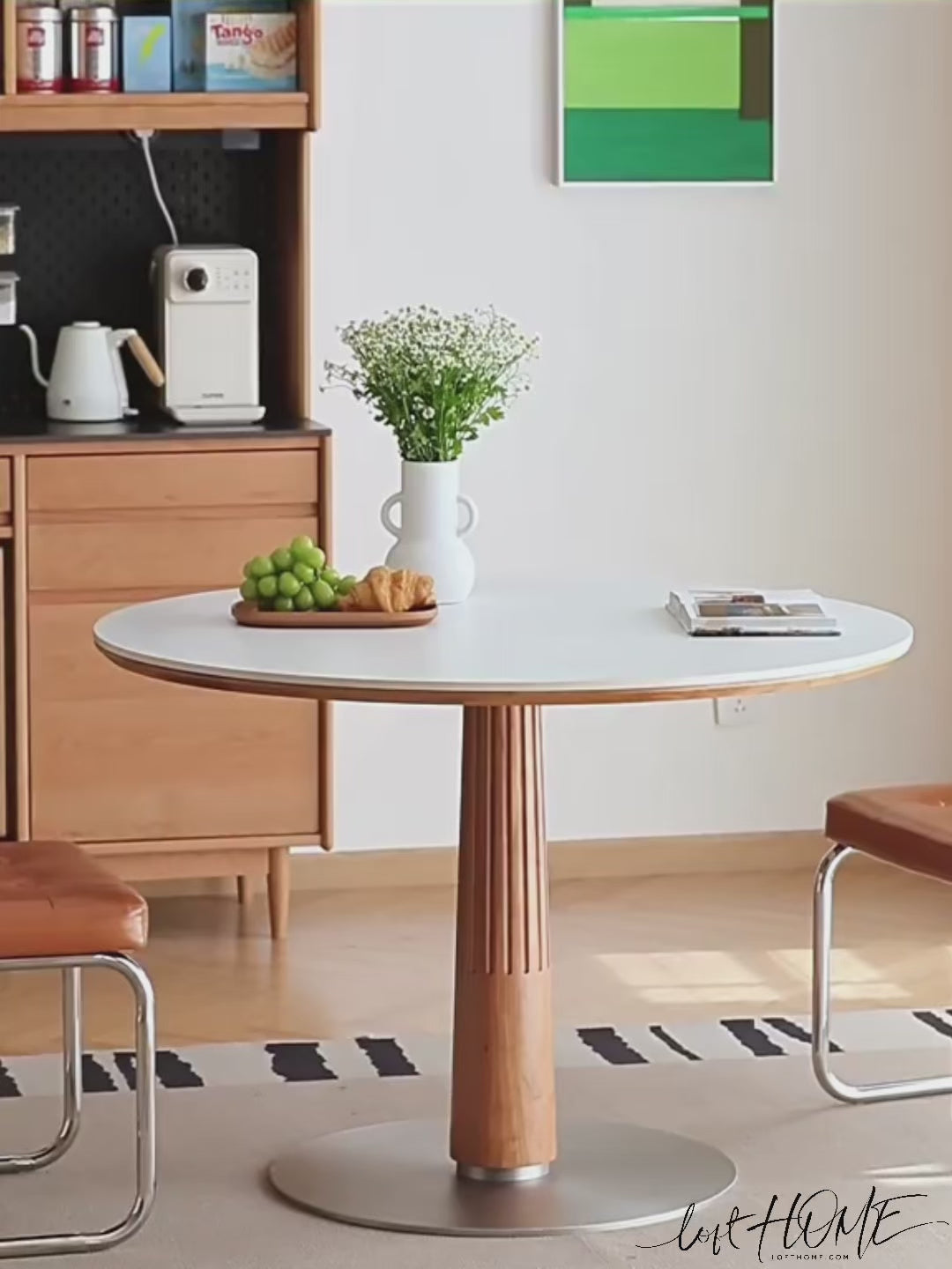 Scandinavian Cherry Wood Sintered Stone Round Dining Table GREY