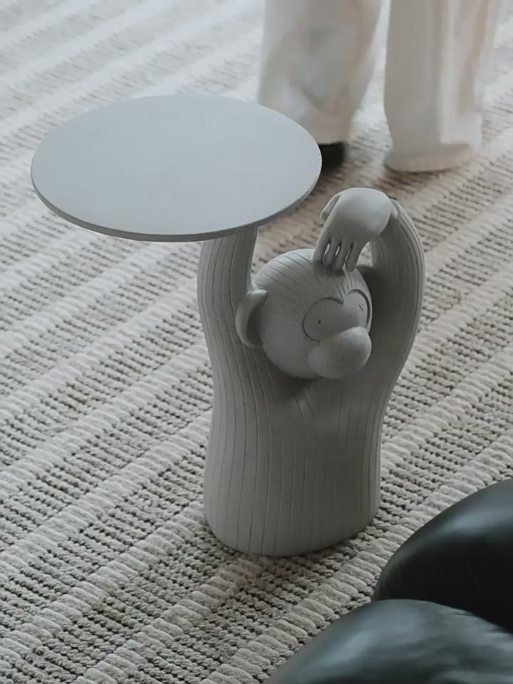 Contemporary fiberglass side table monkey color swatches.