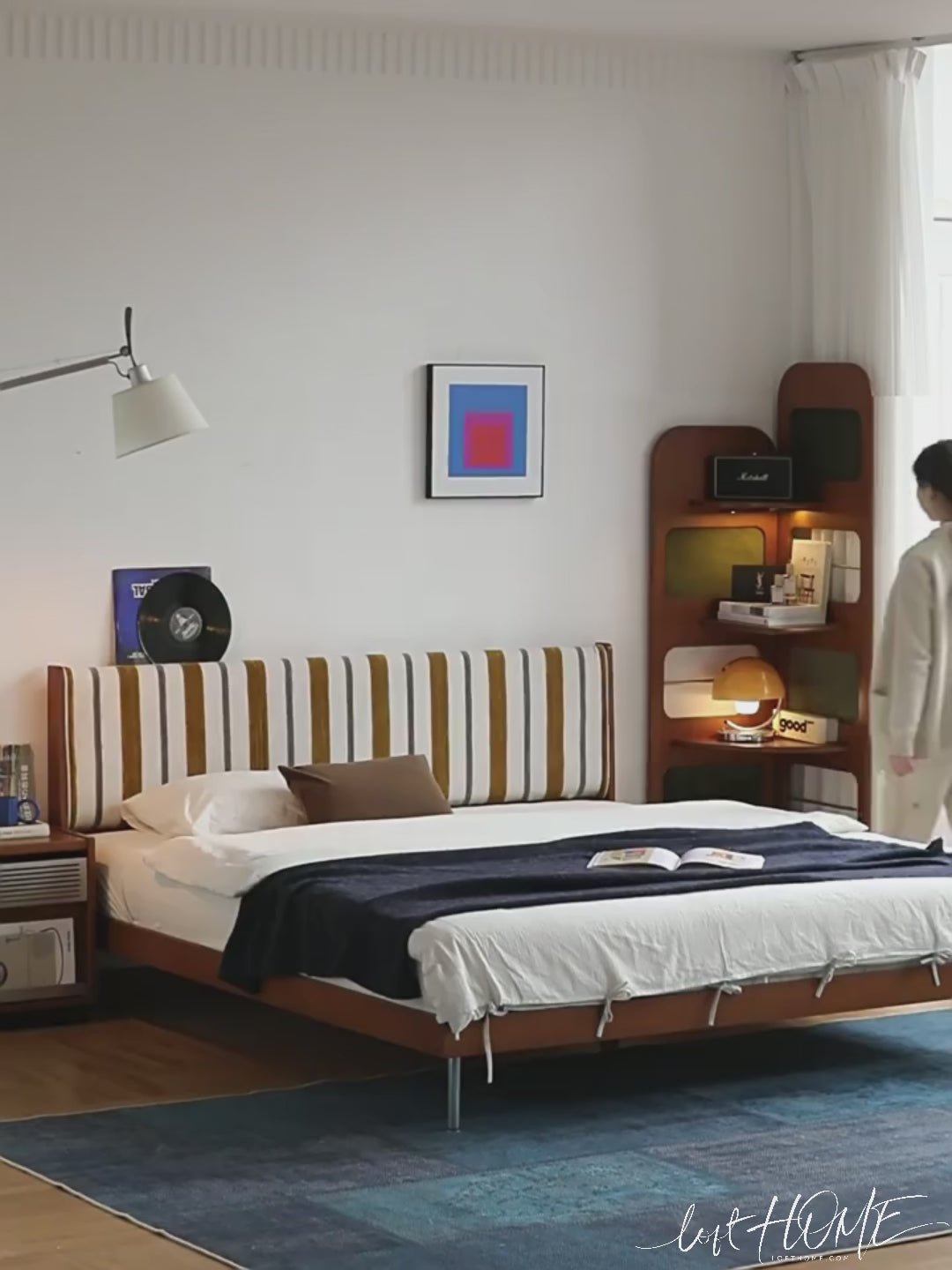 Vintage Mixed Weave Fabric Boxwood Bed Frame NICE