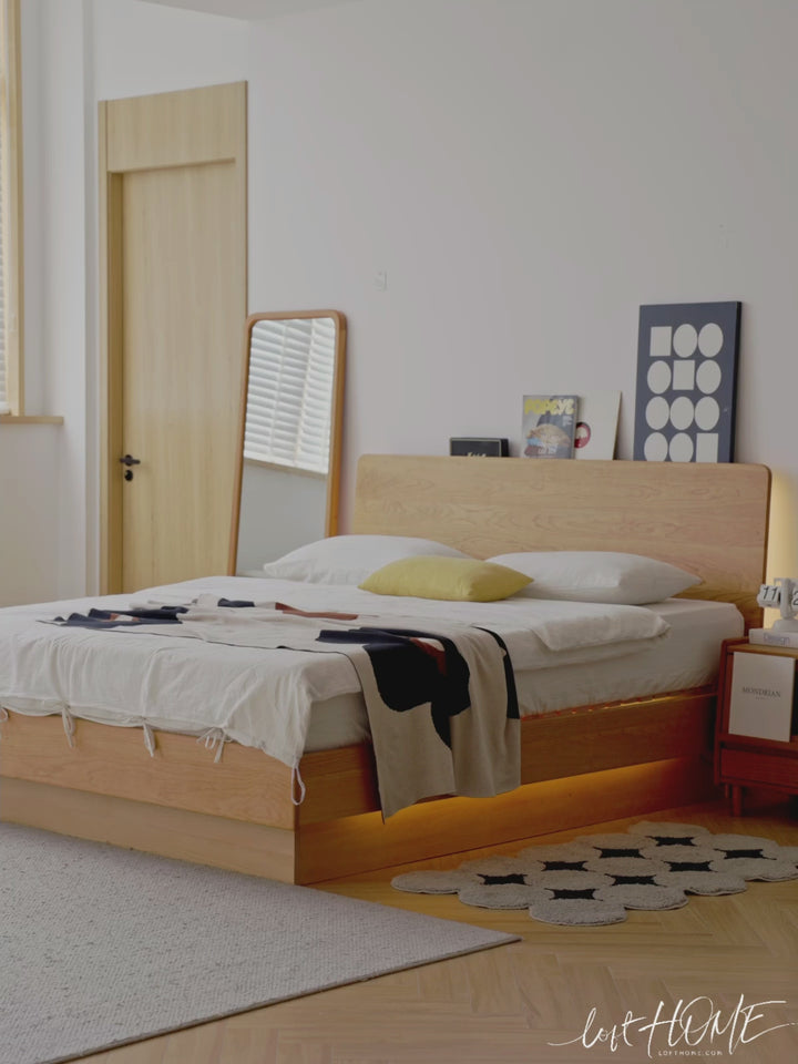 Scandinavian Cherry Wood Electric Lift-Up Storage Bed COASTAL