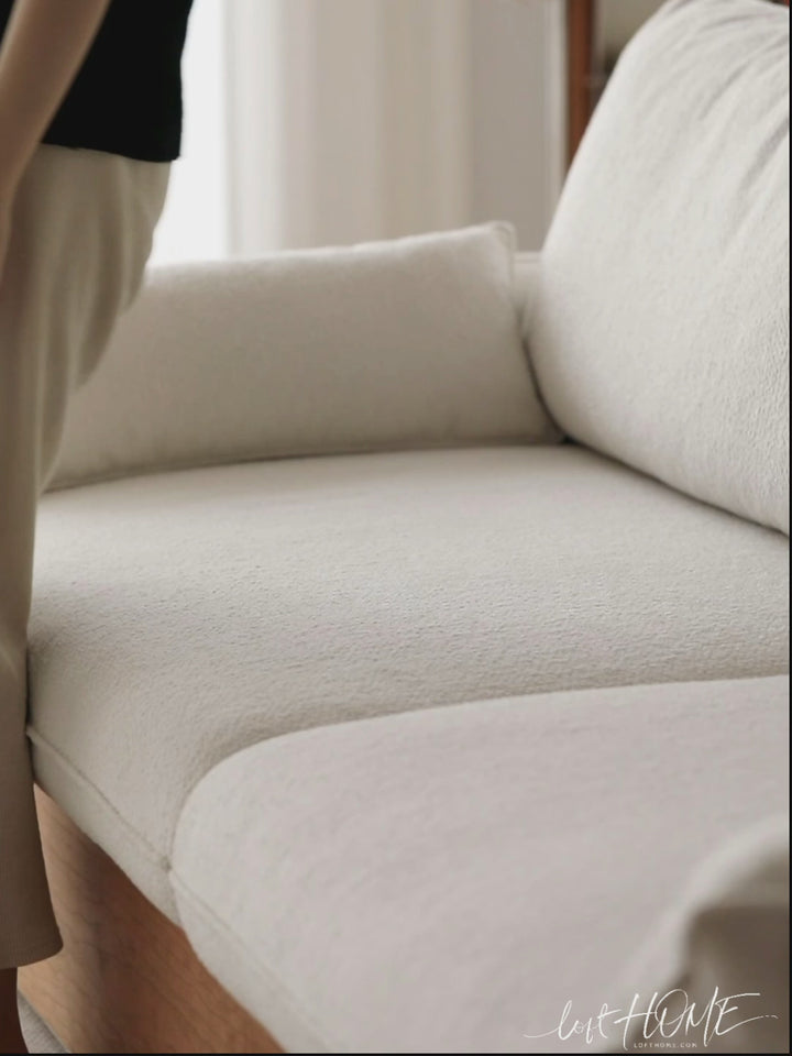 Japandi Boucle Fabric Pine Wood Storage 2 Seater Sofa KANGAROO