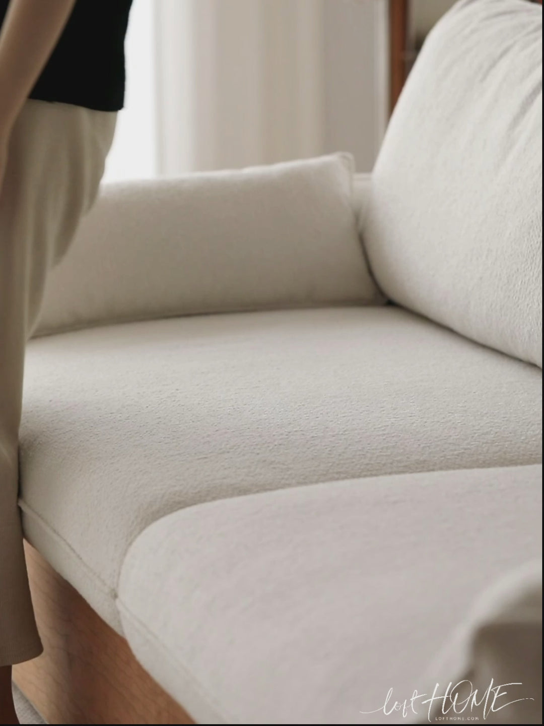 Japandi Boucle Fabric Pine Wood Storage 4 Seater Sofa KANGAROO