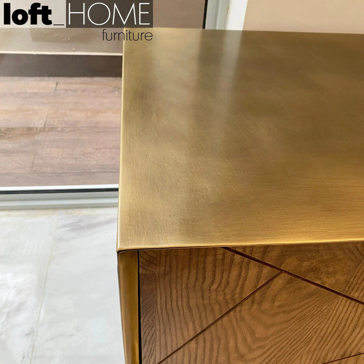 Vintage wooden tv console vintage brass detail 1.