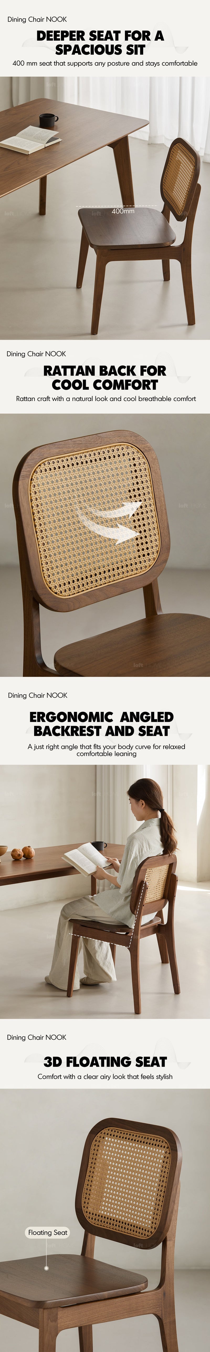 Japandi Walnut Wood Rattan Dining Chair NOOK More Details and Instruction_2