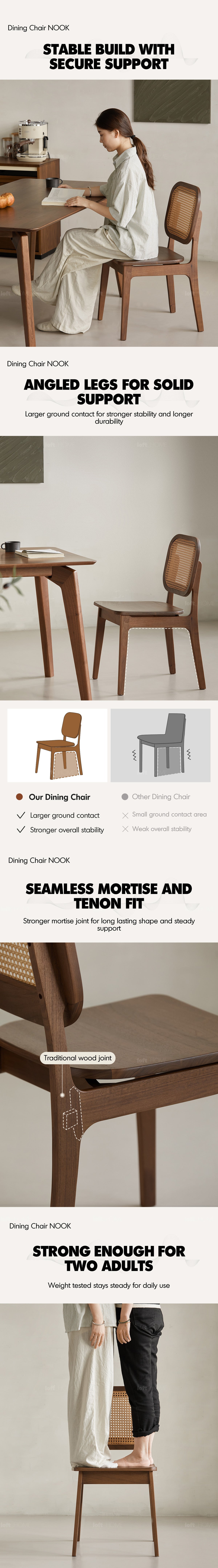 Japandi Walnut Wood Rattan Dining Chair NOOK More Details and Instruction_3