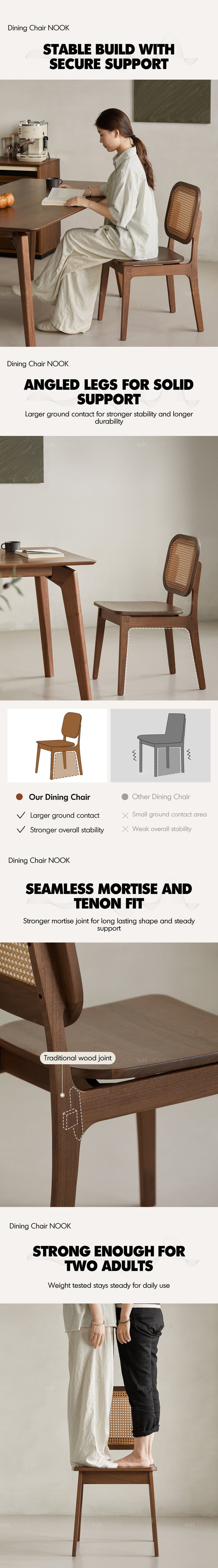 Japandi Walnut Wood Rattan Dining Chair NOOK More Details and Instruction_3