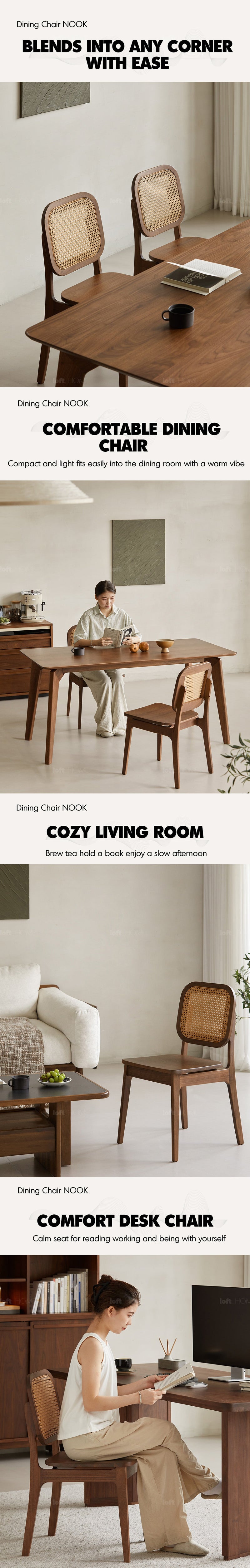 Japandi Walnut Wood Rattan Dining Chair NOOK More Details and Instruction_4