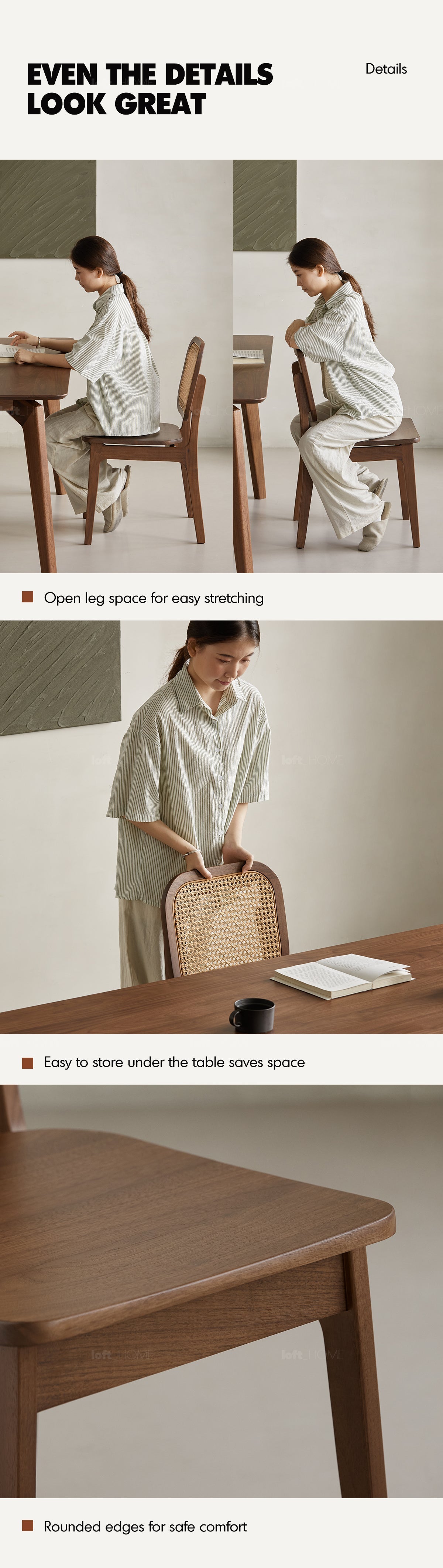 Japandi Walnut Wood Rattan Dining Chair NOOK More Details and Instruction_5