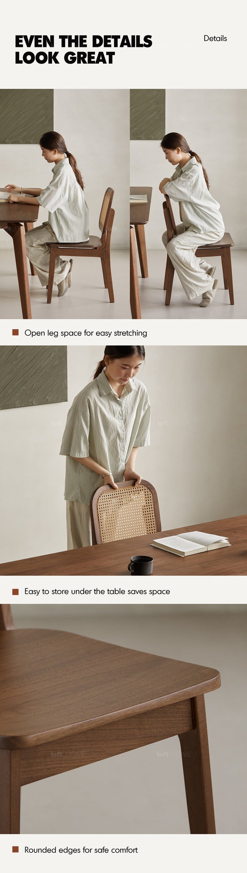 Japandi Walnut Wood Rattan Dining Chair NOOK More Details and Instruction_5