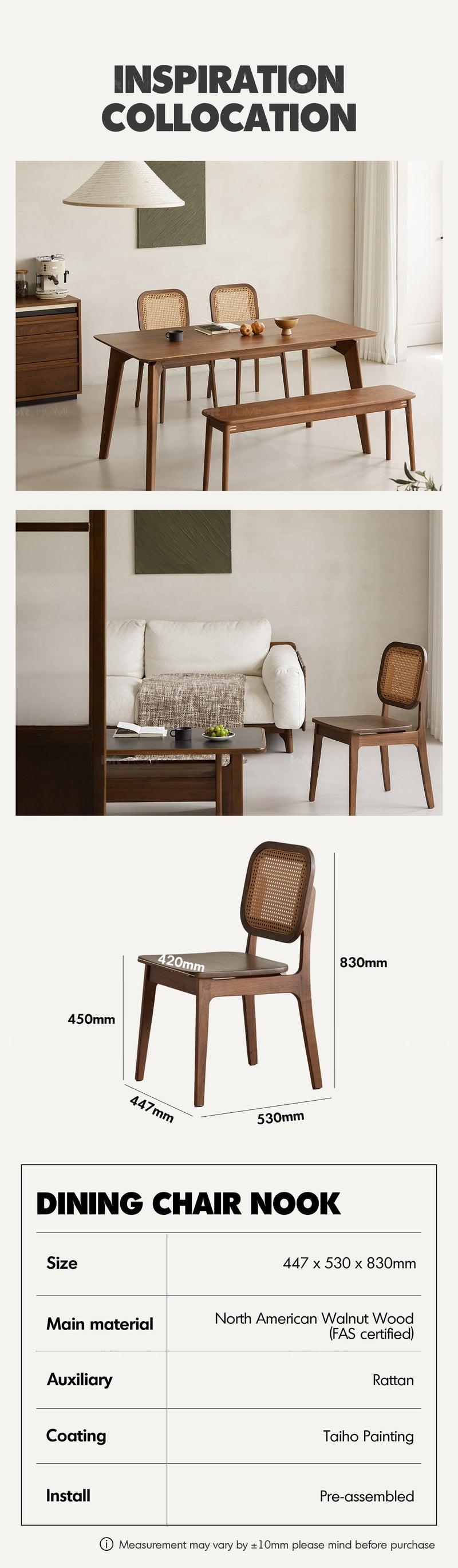 Japandi Walnut Wood Rattan Dining Chair NOOK More Details and Instruction_6
