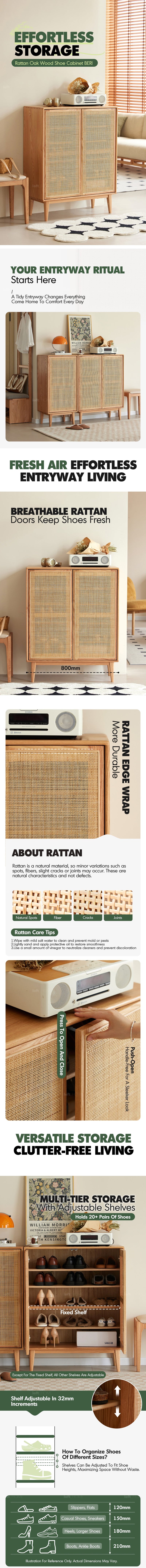 more product details and feature of Scandinavian Rattan Oak Wood Shoe Cabinet BERI