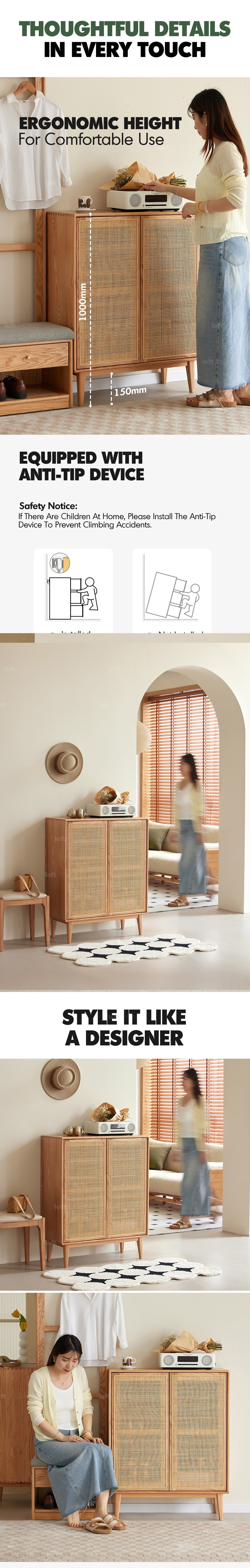 more product details and feature of Scandinavian Rattan Oak Wood Shoe Cabinet BERI