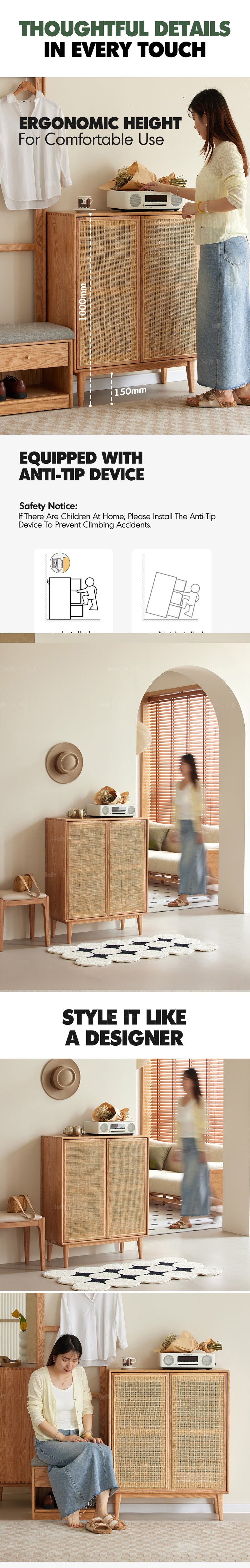 more product details and feature of Scandinavian Rattan Oak Wood Shoe Cabinet BERI