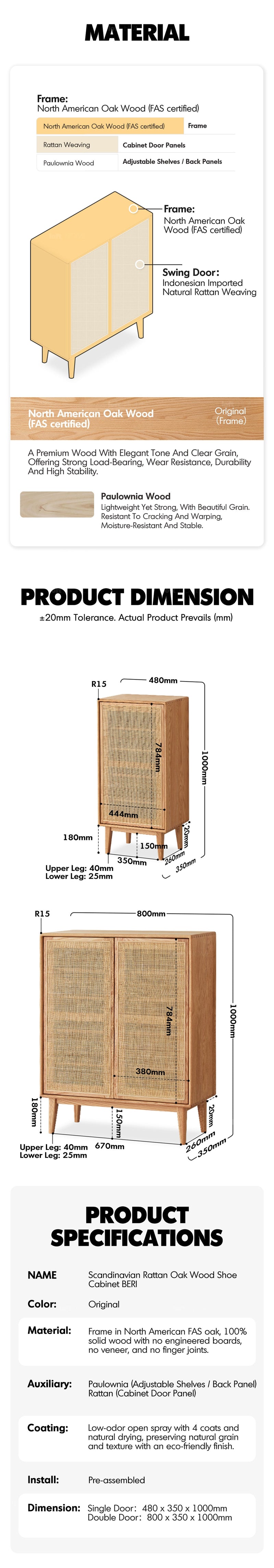more product details and feature of Scandinavian Rattan Oak Wood Shoe Cabinet BERI