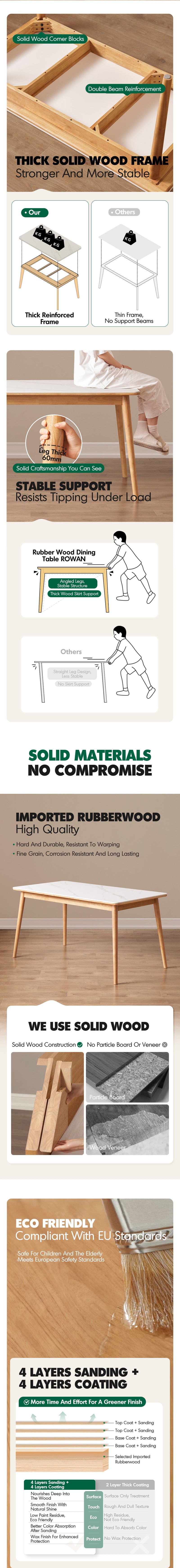 more product details and feature of Scandinavian Sintered Stone Rubber Wood Dining Table ROWAN