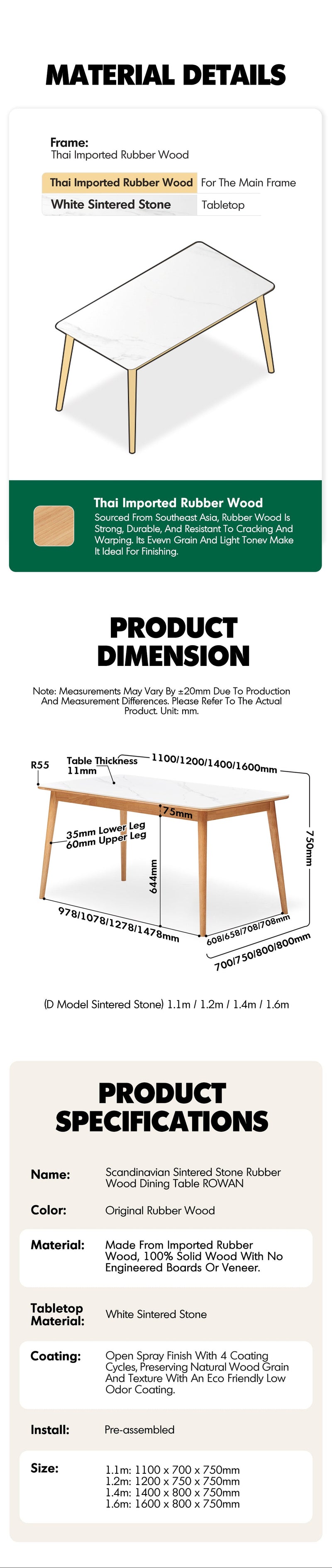 Scandinavian Sintered Stone Rubber Wood Dining Table ROWAN More Details and Instruction_5
