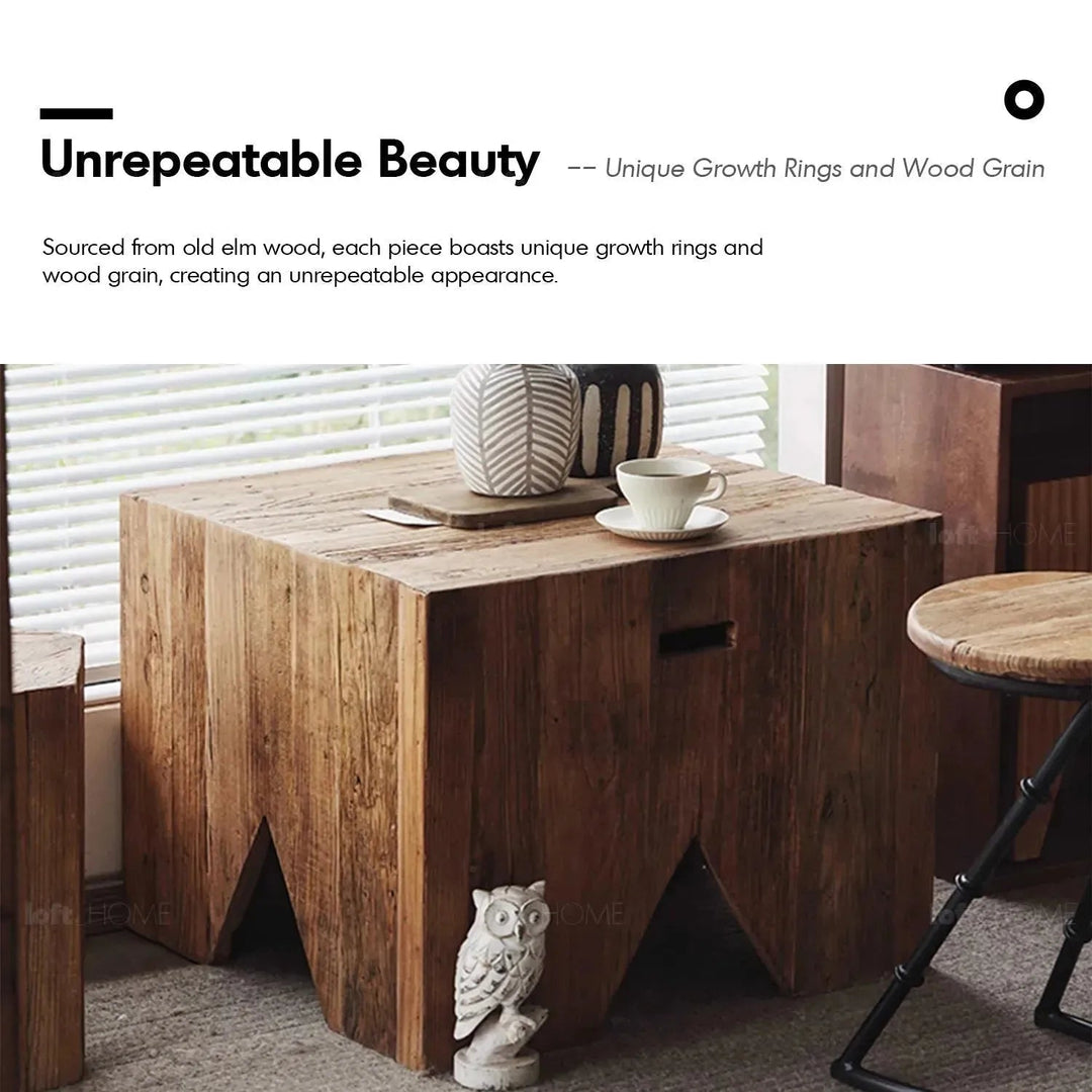 Rustic elm wood coffee table fortress elm in details.