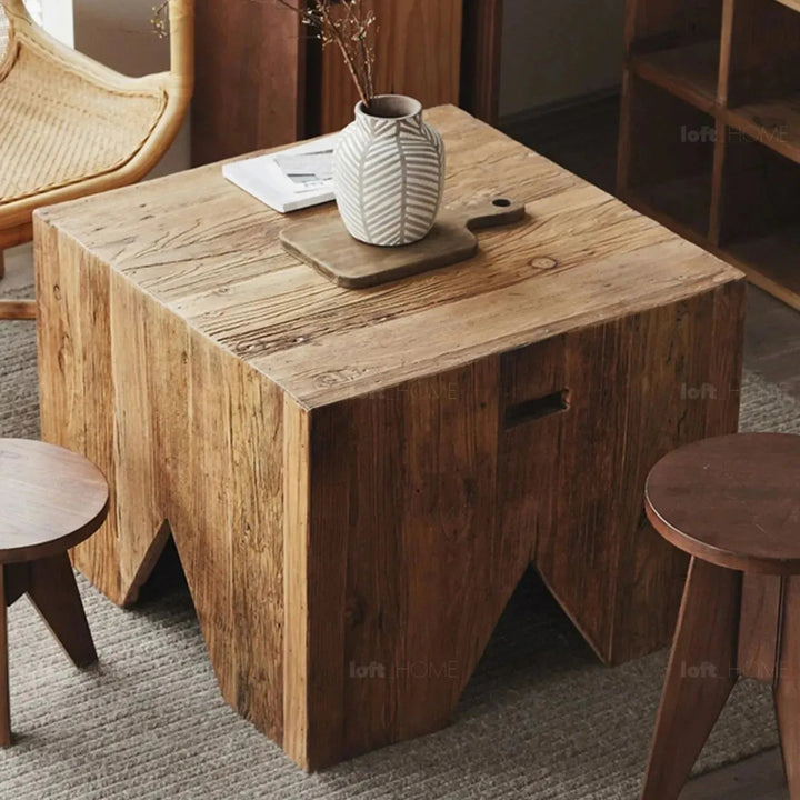 Rustic elm wood coffee table fortress elm material variants.