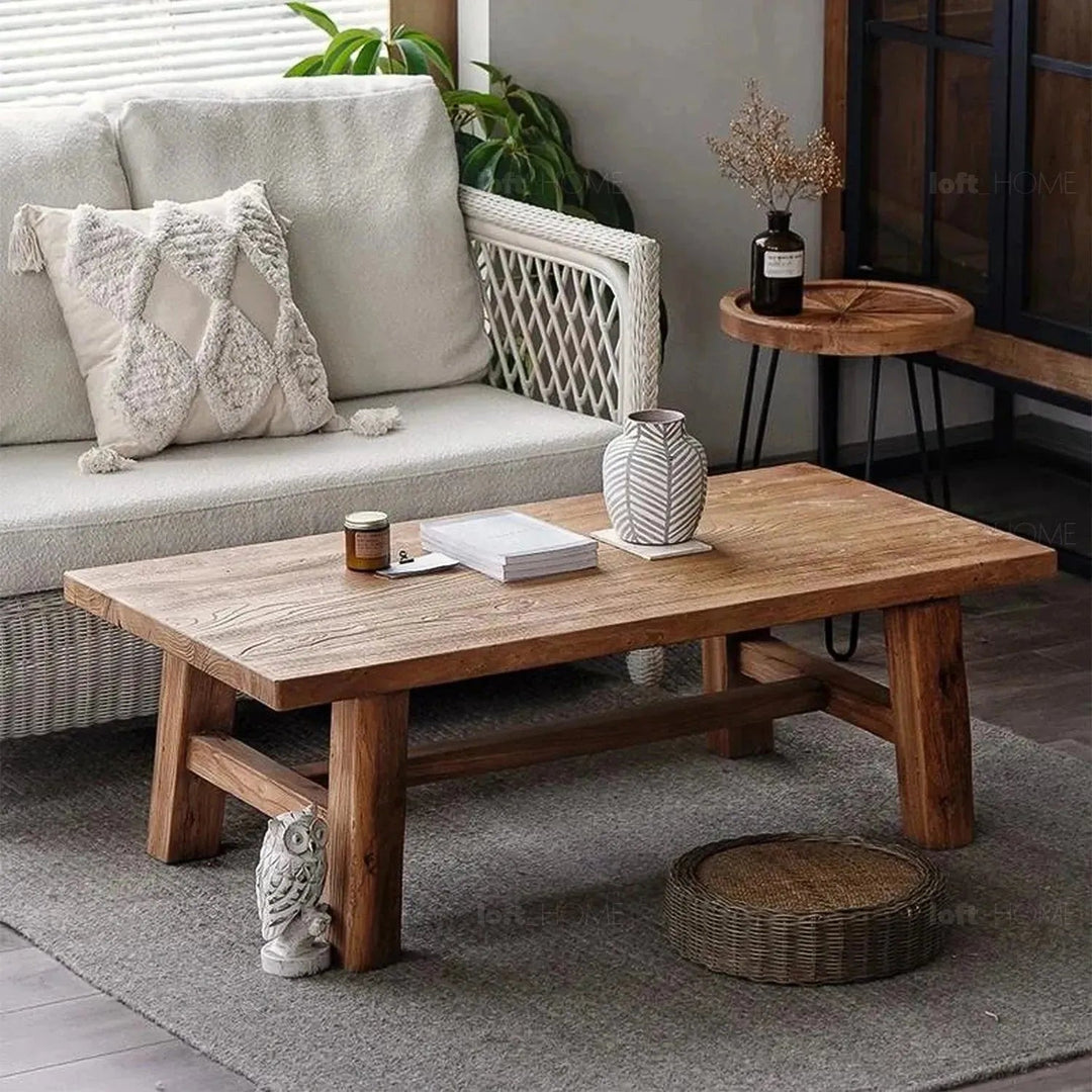 Rustic elm wood coffee table northern elm material variants.