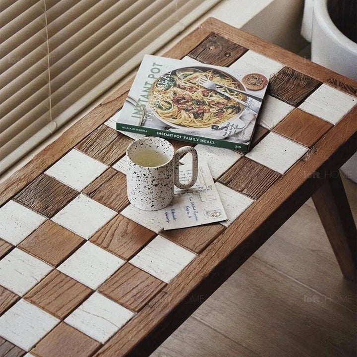 Rustic elm wood dining bench chess elm material variants.