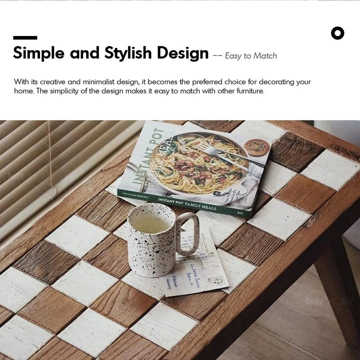 Rustic elm wood dining bench chess elm with context.