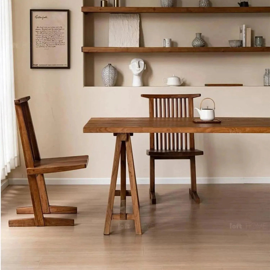 Rustic elm wood dining table craft elm material variants.