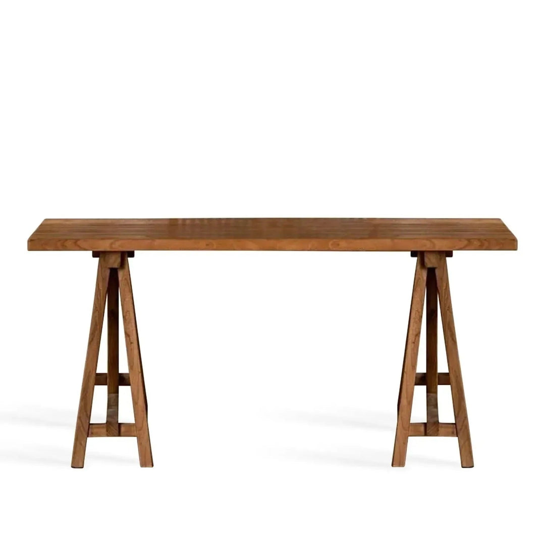 Rustic elm wood dining table craft elm in white background.