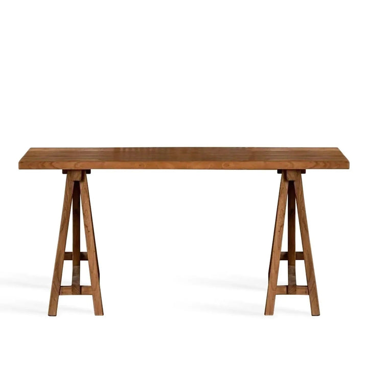 Rustic elm wood dining table craft elm in white background.