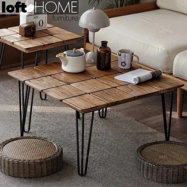 Rustic elm wood square coffee table vertigo elm primary product view.